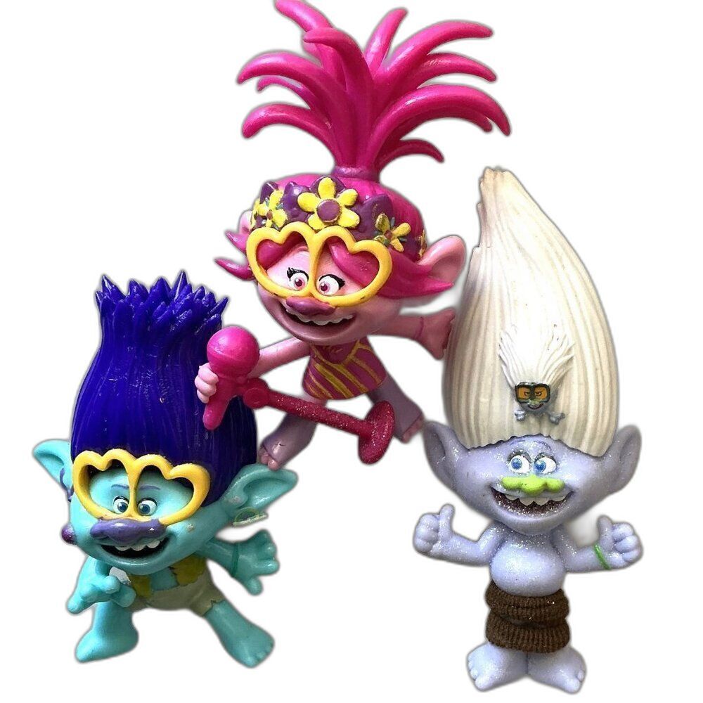 Trolls World Tour Dive Characters Poppy Guy Diamond Branch Dolls Figures Set 3